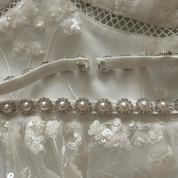 NWT Self Portrait Ivory Sequin Blossom Two Tier Mini Dress size 4 - Picture 8 of 8